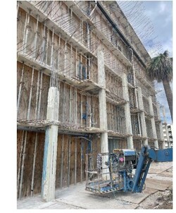 In-progress column removal on the balcony elevation