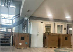 40 New AC Units stored between the Lobby and the Gym